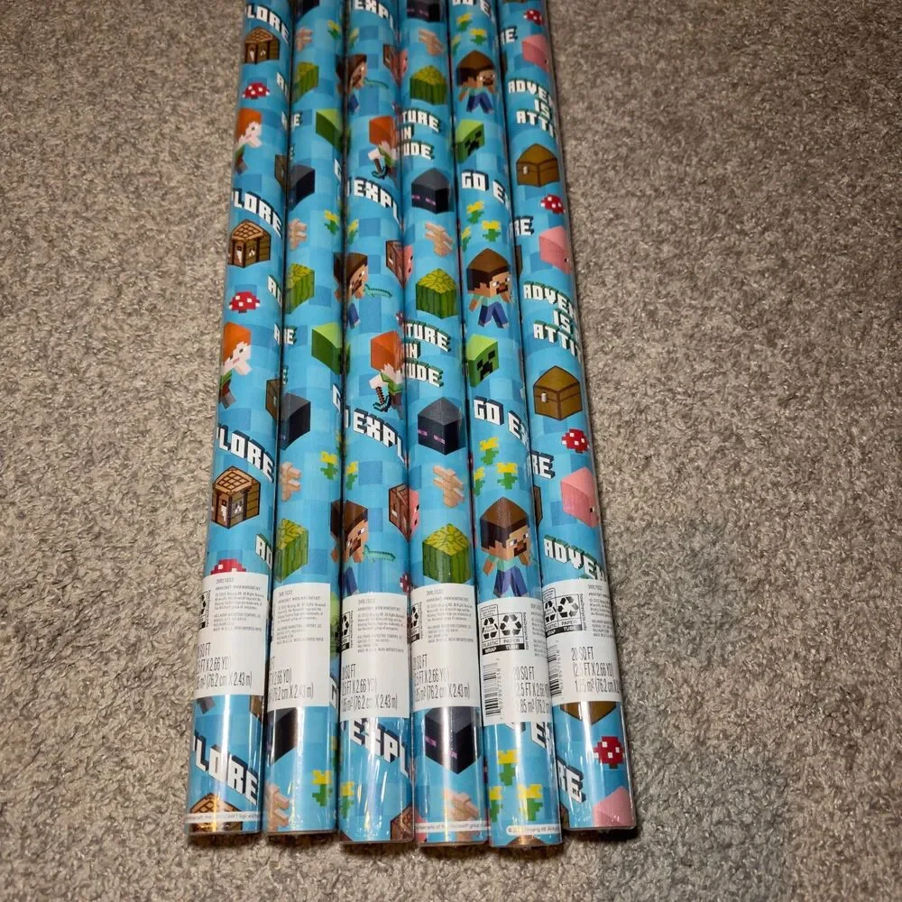 Hallmark Minecraft Gift Wrapping Paper LOT of 6 Rolls 120 sq ft Total Christmas